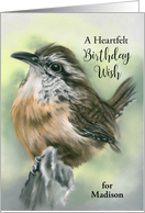 Personalized Name Birthday Perky Carolina Wren Bird Pastel Art card