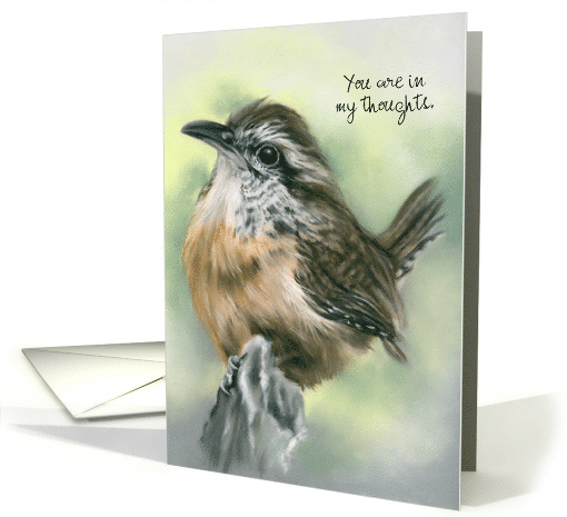 Custom Thinking of You Perky Carolina Wren Bird Pastel Art card