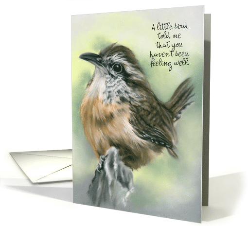 Custom Get Well Perky Carolina Wren Bird Pastel Art card (1665906)