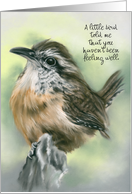 Custom Get Well Perky Carolina Wren Bird Pastel Art card