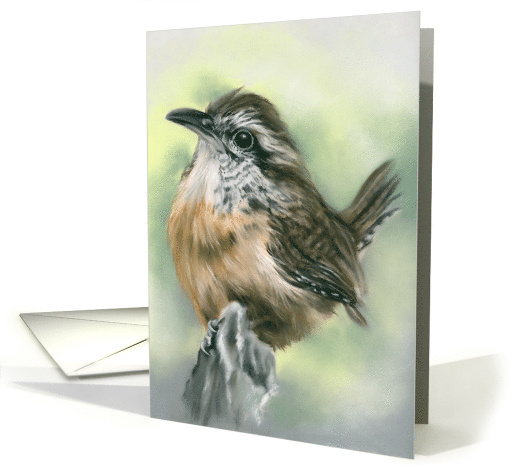 Any Occasion Perky Carolina Wren Bird Pastel Art Blank card (1665910)