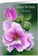 Personalized Name Birthday Rose of Sharon Hibiscus Pastel Art card