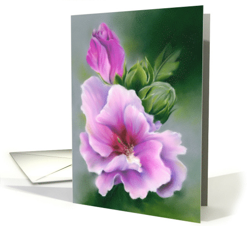 Any Occasion Rose of Sharon Hibiscus Pastel Flower Art Blank card