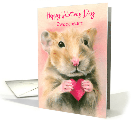 Valentine Personalized Sweetheart Hamster with Heart Pastel Art card