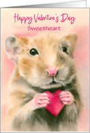 Valentine Personalized Sweetheart Hamster with Heart Pastel Art card