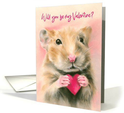 Will You Be My Valentine Hamster with Heart Pastel Art card (1669156)