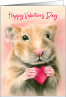 Happy Valentines Day Hamster with Heart Pastel Art card