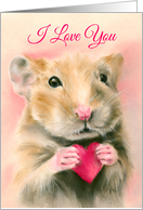 Valentines Day I Love You Hamster with Heart Pastel card