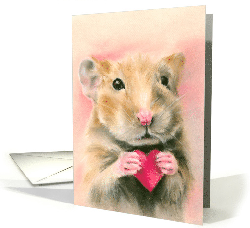 Any Occasion Adorable Hamster with Heart Pastel Pet Art Blank card