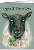 Happy St Patricks Day Whimsical Sheep with Shamrocks Pastel Art card
