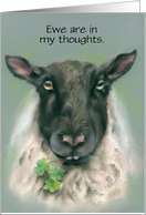 Custom Thinking of You Whimsical Sheep with Shamrocks Pastel card