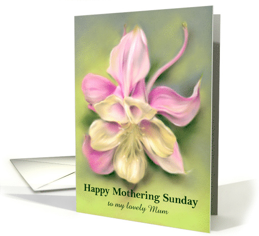 Custom Mothering Sunday for Mum Pink Columbine Flower Pastel Art card