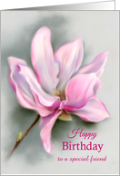 Custom Friend Birthday Pink Magnolia Flower Pastel Art card