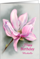 Personalized Name Birthday Pink Magnolia Flower Pastel Art card