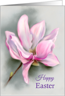 Happy Easter Pink Magnolia Springtime Flower Pastel Art card