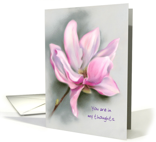Personalized Thinking of You Pink Magnolia Flower Pastel Art card