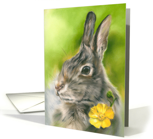 Any Occasion Bunny Rabbit Yellow Buttercup Flower Pastel... (1672392)