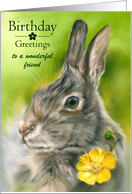 Custom Friend Birthday Bunny Rabbit Buttercup Flower Pastel Art card