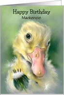 Personalized Name Birthday Yellow Gosling Chick Dandelion Pastel Art card