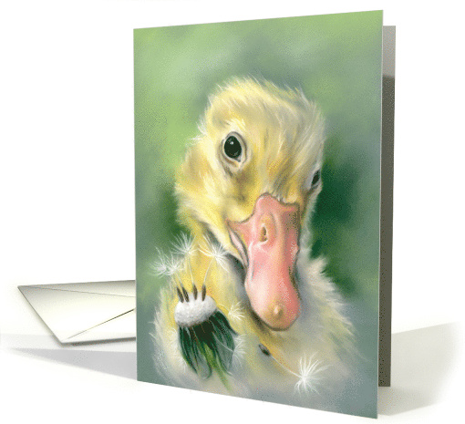 Any Occasion Yellow Gosling Chick Dandelion Pastel Art Blank card