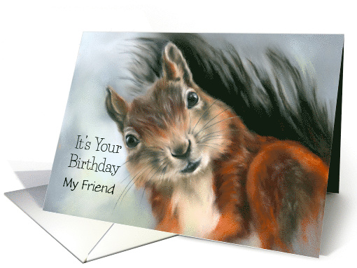 Personalized Friend Birthday Red Squirrel Pastel Animal Art card