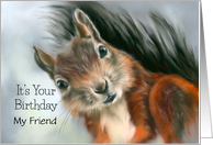 Personalized Friend Birthday Red Squirrel Pastel Animal Art card