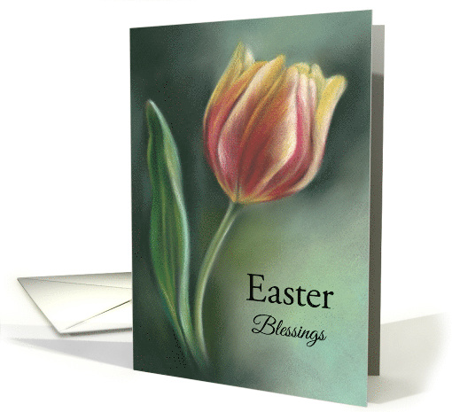 Easter Blessings Red and Yellow Tulip Pastel Flower Art card (1676924)