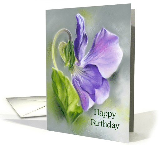 Happy Birthday Purple Violet Wildflower Pastel Art card (1676982)