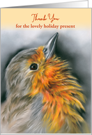 Personalized Holiday Gift Thank You European Robin Redbreast Bird Art card