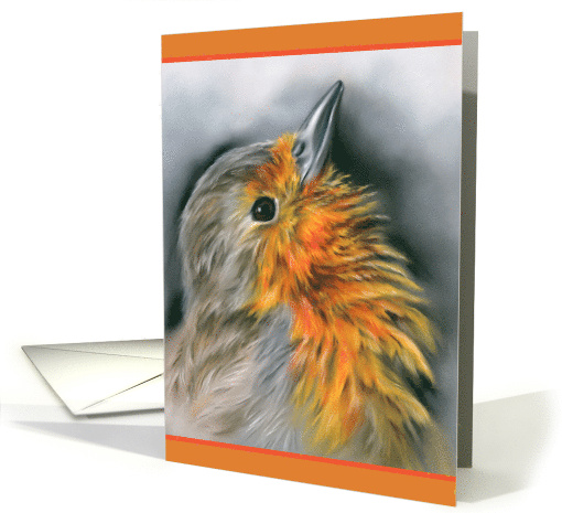 Any Occasion European Robin Redbreast Bird Pastel Portrait Blank card