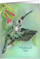 Custom Thinking of You Hummingbird with Honeysuckle Pastel Art card