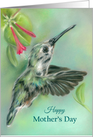 Happy Mothers Day Hummingbird with Honeysuckle Pastel Art card