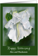 Custom Names Wedding Anniversary Moonflower White Blossom Floral Art card