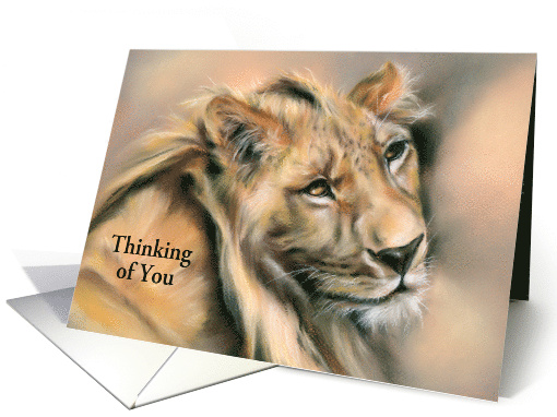 Custom Thinking of You Regal Male Lion Portrait Pastel Art card