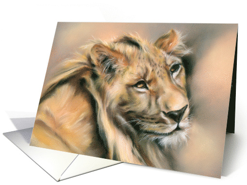 Any Occasion Regal Male Lion Portrait Pastel Art Blank card (1681576)