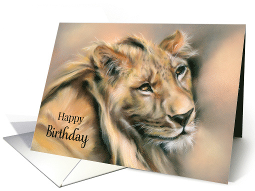 Happy Birthday Regal Male Lion Portrait Pastel Art card (1681670)