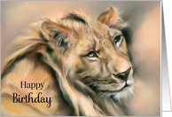 Happy Birthday Regal Male Lion Portrait Pastel Art card