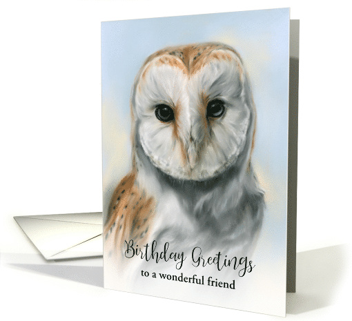 Personalized Friend Birthday Greeting Barn Owl Pastel Bird Art card