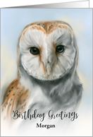 Personalized Name Birthday Greeting Barn Owl Pastel Bird Artwork card