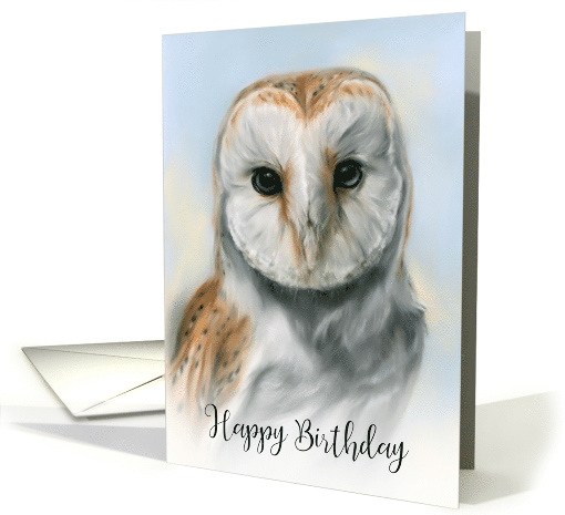Happy Birthday Barn Owl Pastel Bird Portrait Artwork card (1682340)