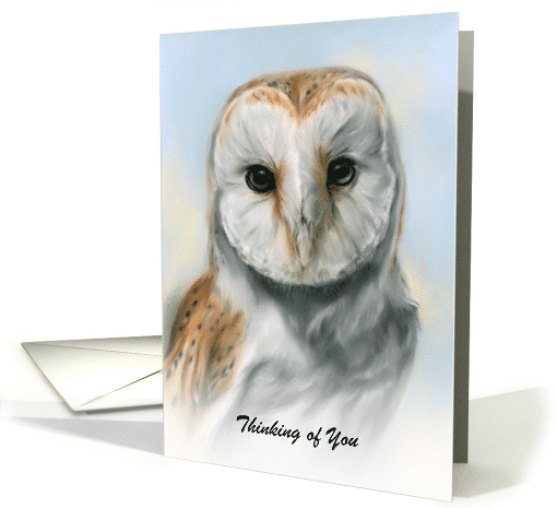 Custom Thinking of You Barn Owl Pastel Bird Portrait Artwork card