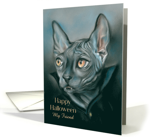 Halloween for Friend Vampire Sphynx Cat Portrait Art Personalized card