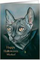 Personalized Name Halloween Vampire Sphynx Cat Portrait Art M card