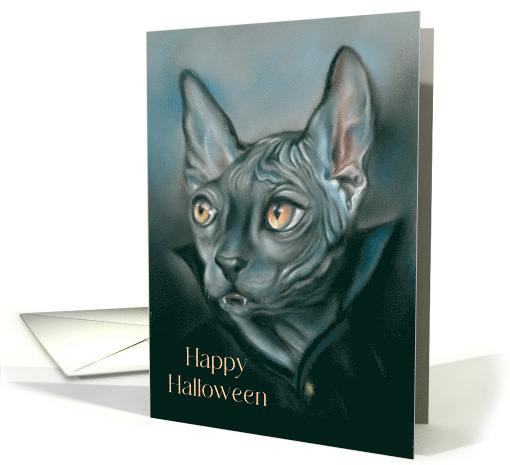 Happy Halloween Vampire Sphynx Cat Portrait Art card (1684870)