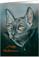 Happy Halloween Vampire Sphynx Cat Portrait Art card