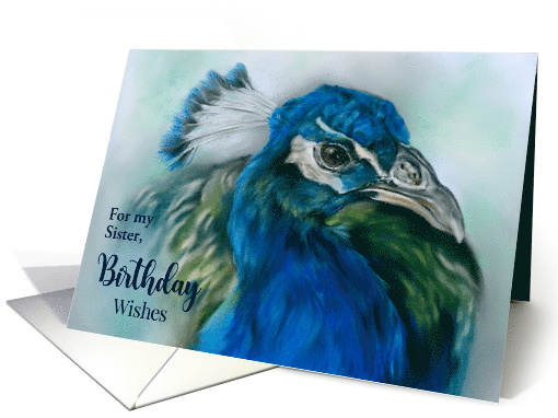 Custom Relative Birthday for Sister Peacock Pastel Bird Art card
