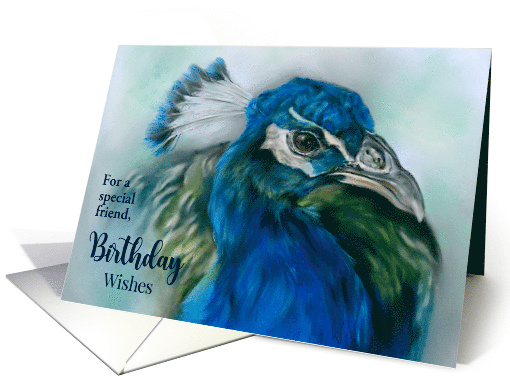 Custom Birthday for Friend Peacock Pastel Bird Art card (1685692)