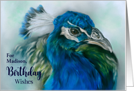 Personalized Name Birthday Peacock Pastel Bird Art M card