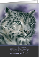 Personalized Birthday for Friend Snow Leopard Wildlife Pastel Art card