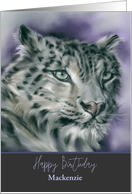 Personalized Name Birthday Snow Leopard Wildlife Pastel Art M card